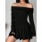 [Plus Size Party Dress] Plus Size Elegant Formal Party Dress | Flared Skirt, Offshoulder Neckline, Black Evening Gown for Women | Machine Washable, Comfortable Fit, Stylish Outfit, Fashion Lovers, Special Occasion, Everyday Outfits
