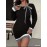 [Elegant Houndstooth Tunic Dress] Plus Size Elegant Houndstooth Tunic Dress - Crew Neck Long Sleeve Polyester 95% Spandex 5% Stretch Knit Fabric with Bow Detail - 200g/m² for Spring/Summer/Fall