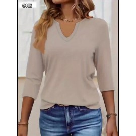 [Casual V-Neck T-Shirt] Comfortable Women's Casual V-Neck 3/4 Sleeve T-Shirt | 