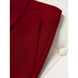 2pcs Set: Elegant Solid Color Ruffle Hem Blazer and Flared Pants, Casual Business Outfit